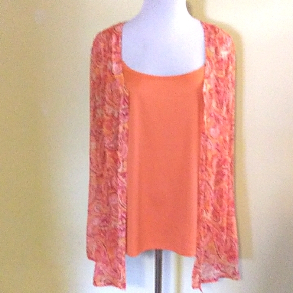 Kim Rogers Orange Coral Long Sleeve Buttoned Tunic with Camisole - Picture 4 of 10